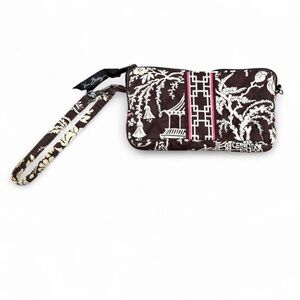 Vera Bradley Brown Quilted Floral Wristlet with Pink Stripe